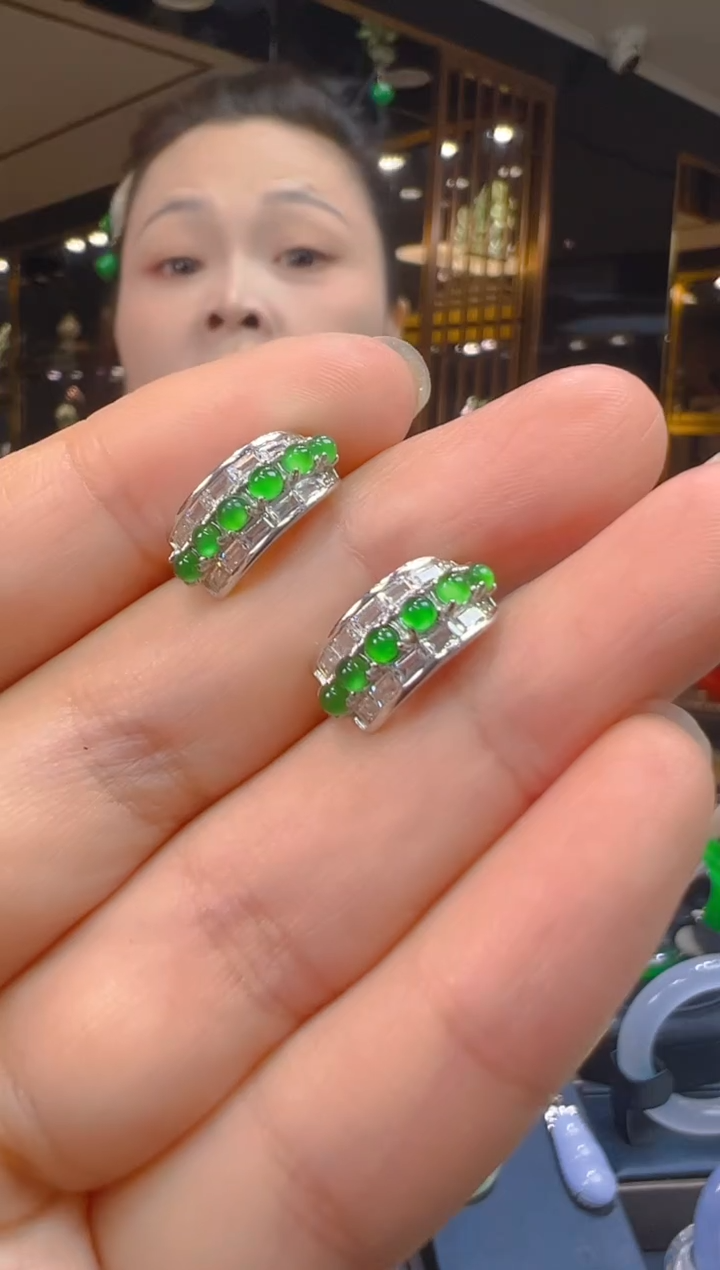 翡翠银S925镶嵌耳饰159（多样性发其一）