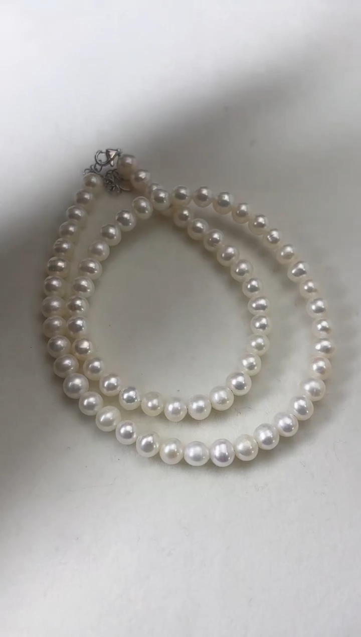 【闪购商品】淡水珍珠项链银S925镶嵌5-6MM淡水珍珠项链