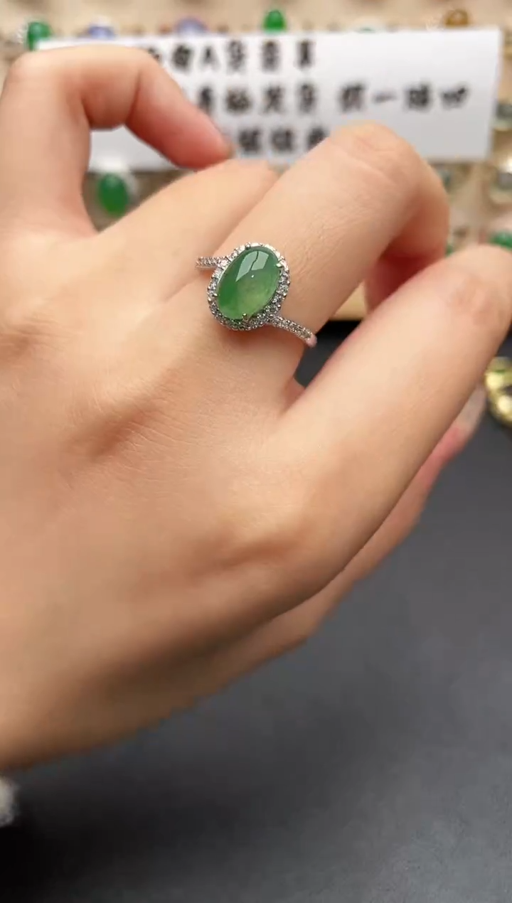 银S925镶嵌戒指翡翠一物一证一礼盒