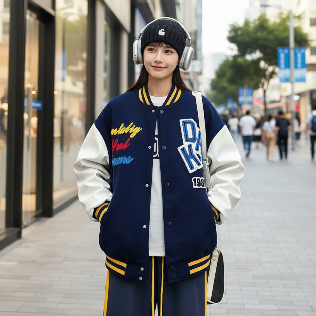复古春秋潮流保暖常规拉链冬季棒球服不易变形拼接儿童美式时尚