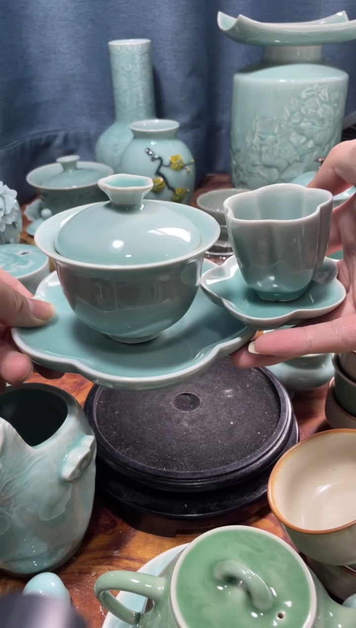 【闪购商品】一套三才和一杯一垫 特价 福利 青瓷 