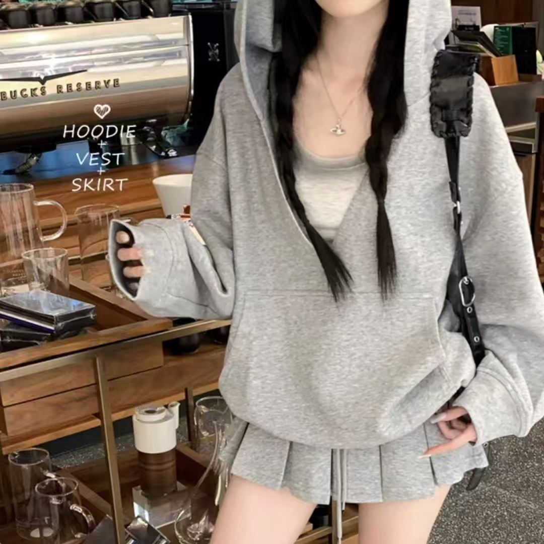 π多巴胺休闲连帽卫衣女秋冬新款宽松慵懒风oversize休闲套装