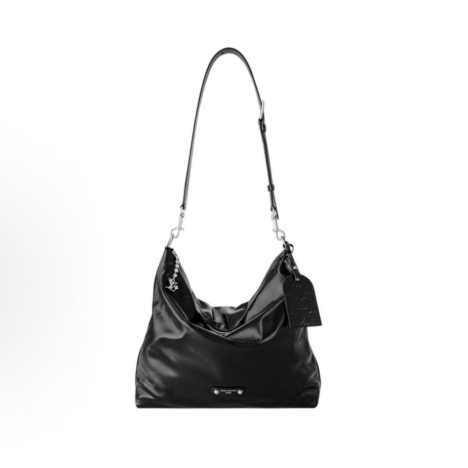 99新 LouisVuitton/路易威登 25新款 Hobo黑武士全皮银链条流浪包