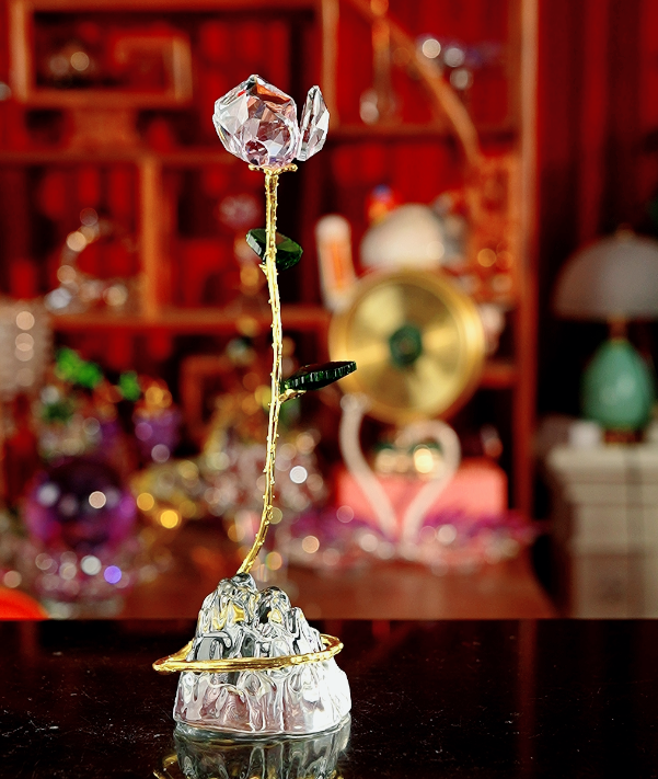 新款K9水晶荆棘玫瑰花家居装饰品卧室客厅餐厅艺术品摆件