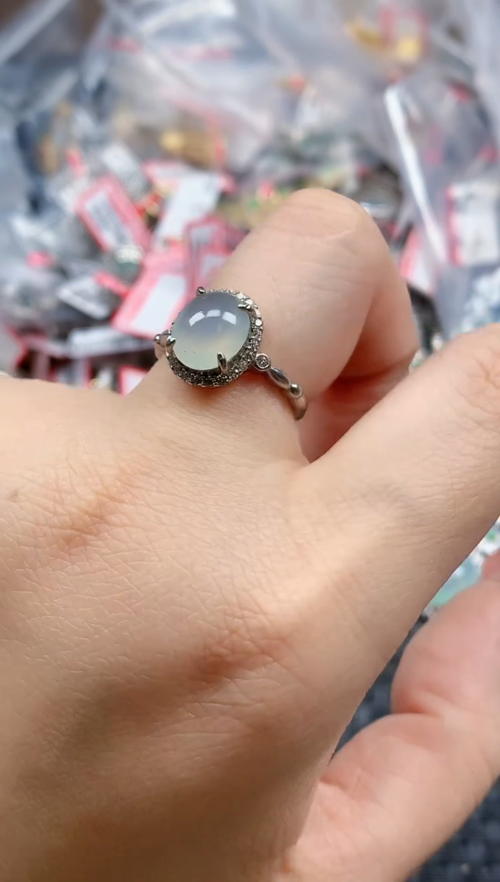 银S925镶嵌戒指翡翠天然A货缅甸翡翠