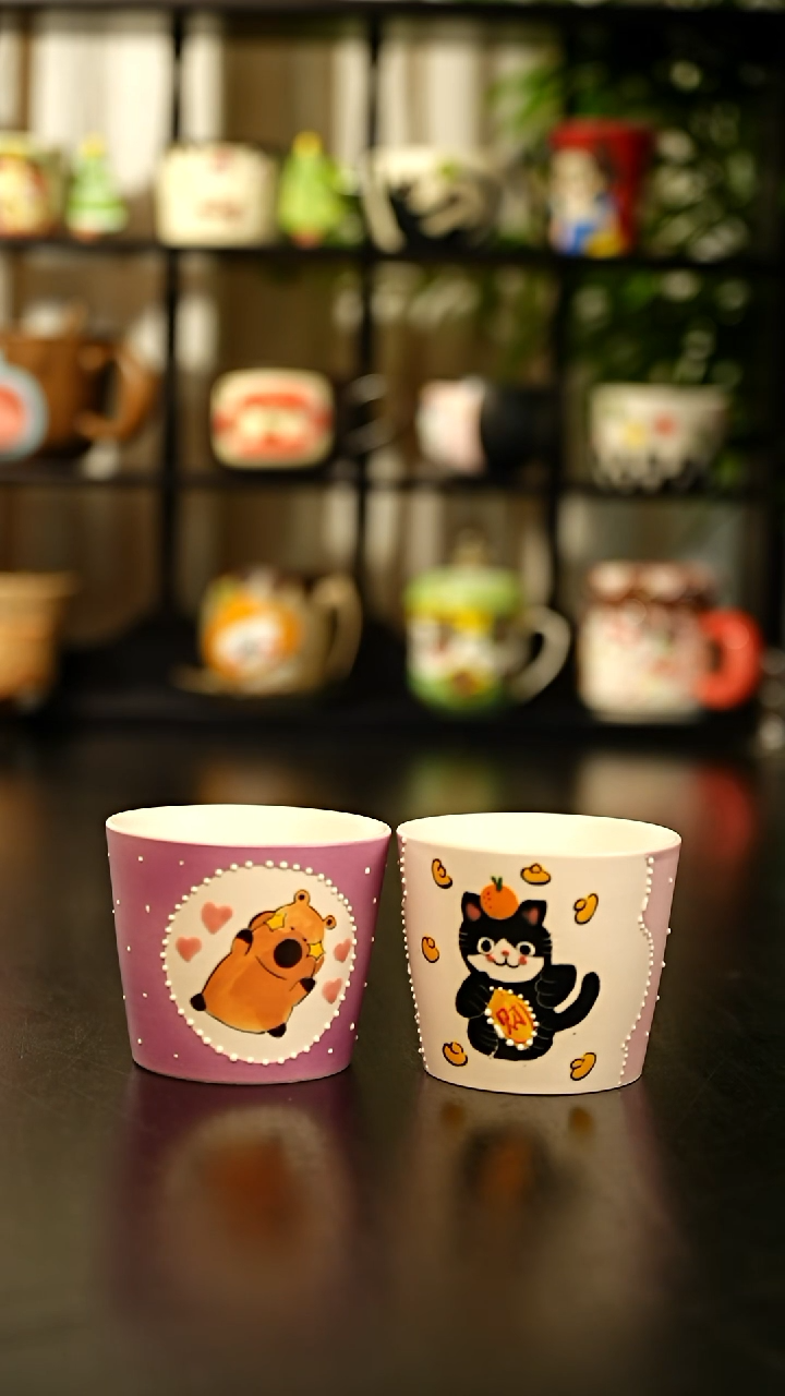 杯子卡通立体釉大口径手握杯 1个