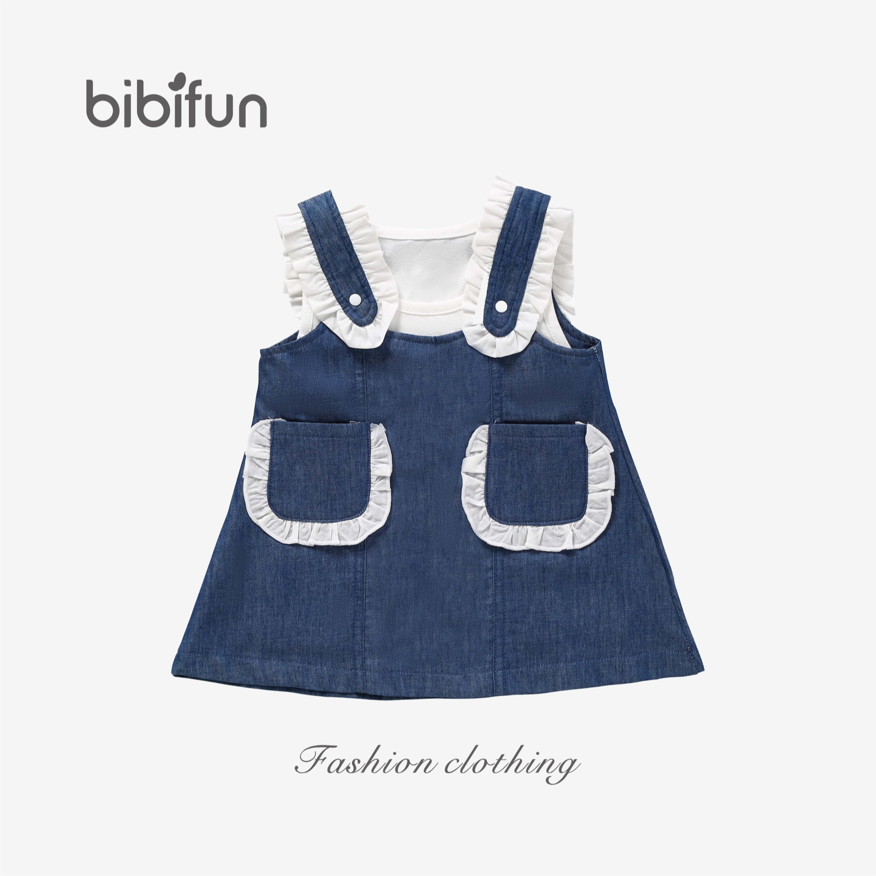 婴悦家旗下品牌BBF夏季时尚洋气甜美拼接名媛牛仔连衣裙套装96191