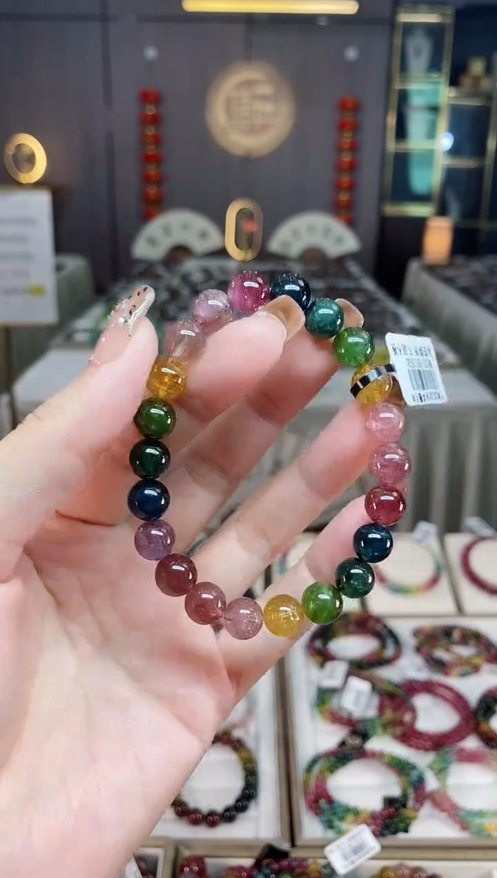 未镶嵌老矿碧玺彩虹单圈手串8mm+碧玺dan多样性发货一条