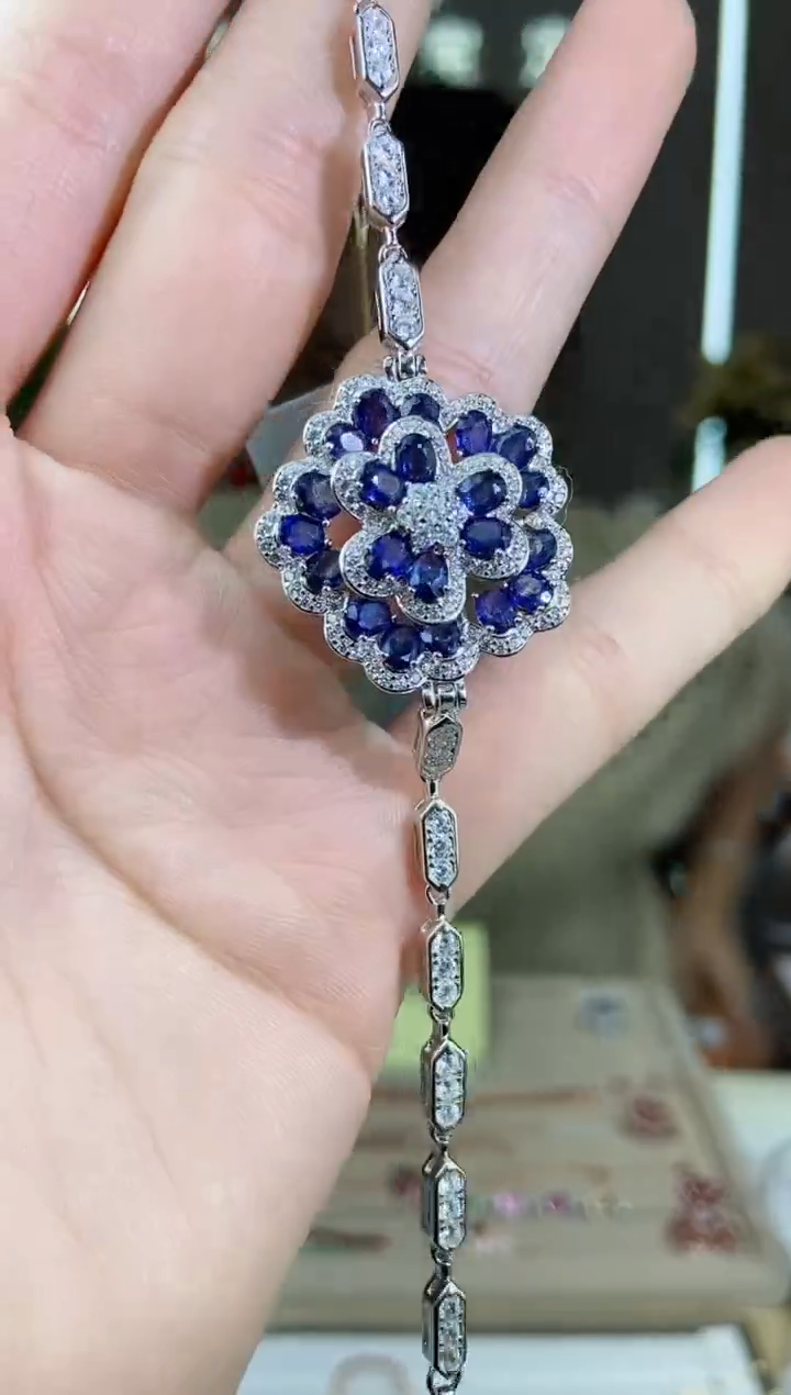 【闪购商品】蓝宝石手链银S925镶嵌手链