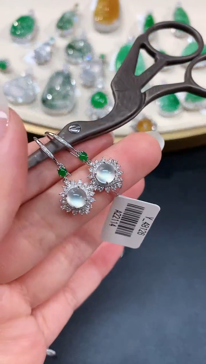 【闪购商品】翡翠耳饰18K金镶嵌耳饰A352|9800