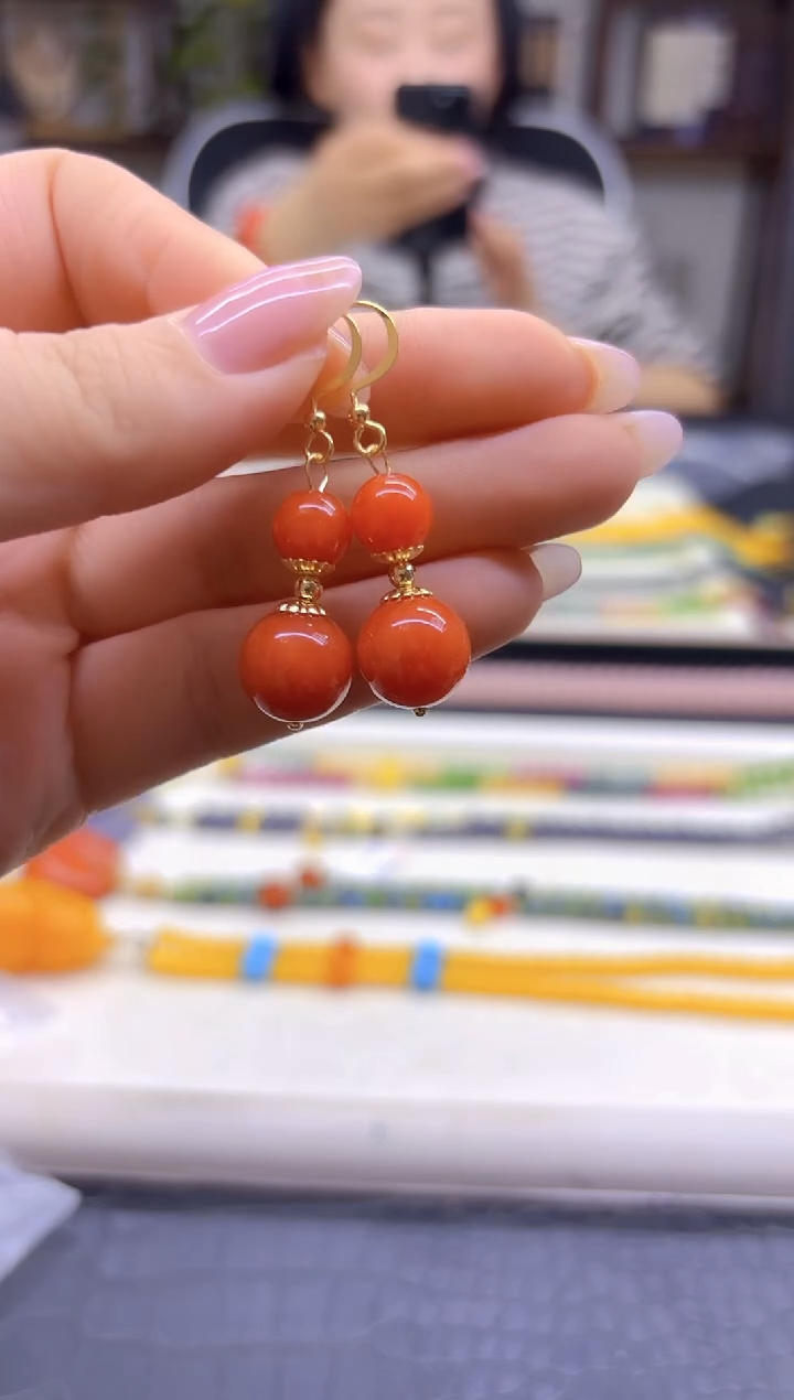 14K金镶嵌翡翠耳饰DIY款E946