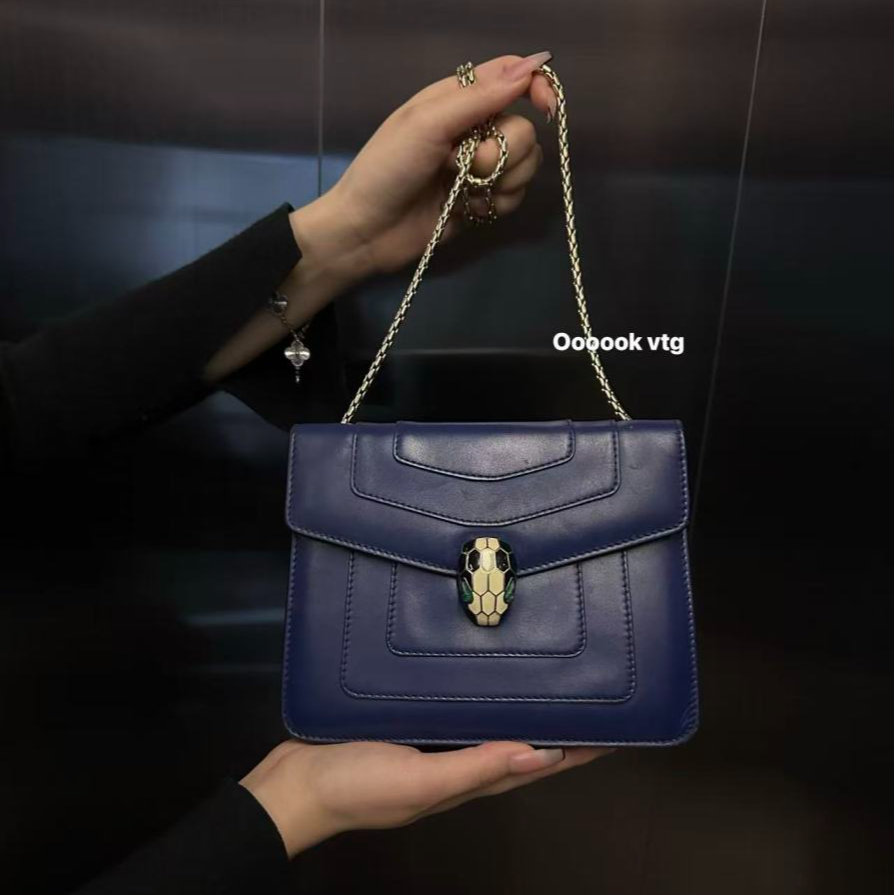 95新 BVLGARI/宝格丽 CS7077 宝格丽 蓝色蛇头单肩包