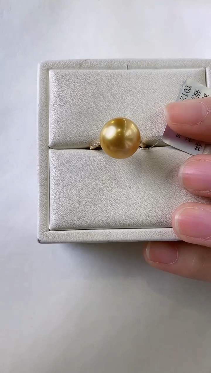 【闪购商品】海水珍珠戒指18K金镶嵌12-13南洋金珍珠戒指
