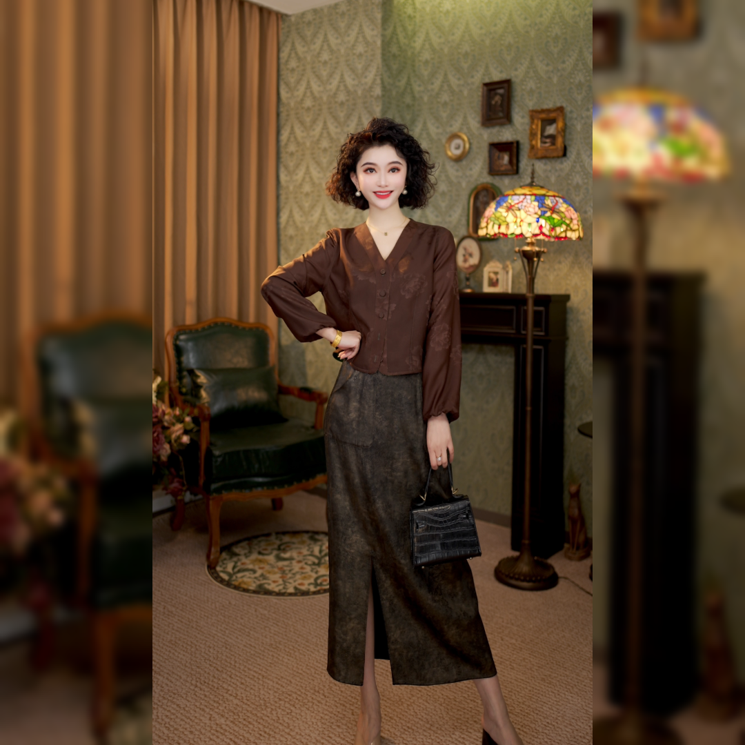 双面穿新中式国风时尚半裙开叉气质女装半身裙MCFBQ0988