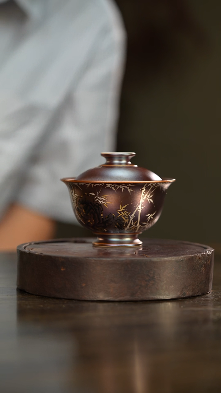 84柴房陶瓷柴烧影竹窑宝重工盖碗