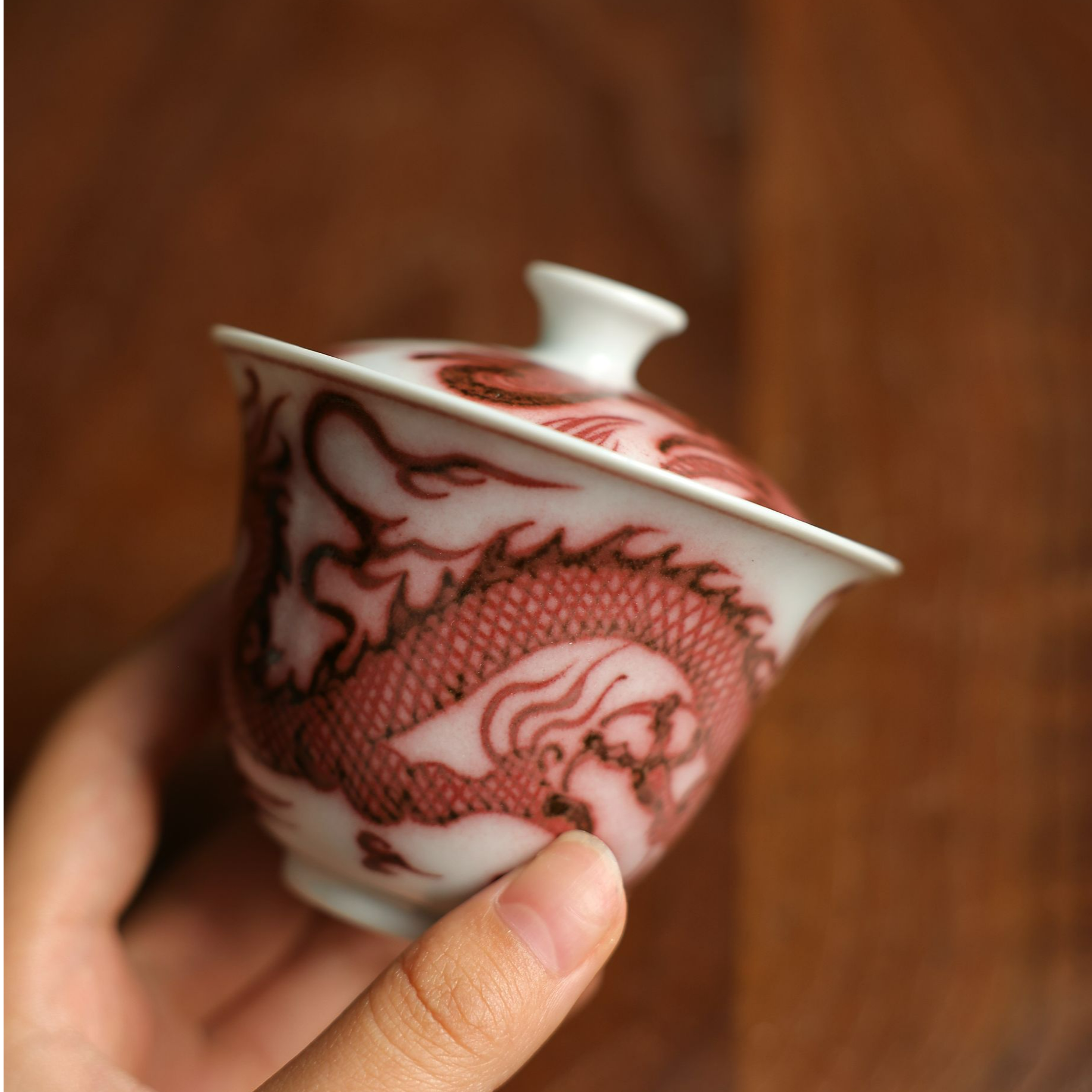 茶圈大魔王茶器景德镇纯手绘【元岚堂】元龙釉里红二才盖碗130cc