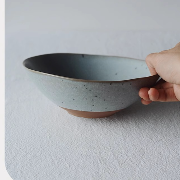 【瑕疵】Camus say 6.8英寸陶底墨斑不规则灰蓝碗 17.5×6cm 原色