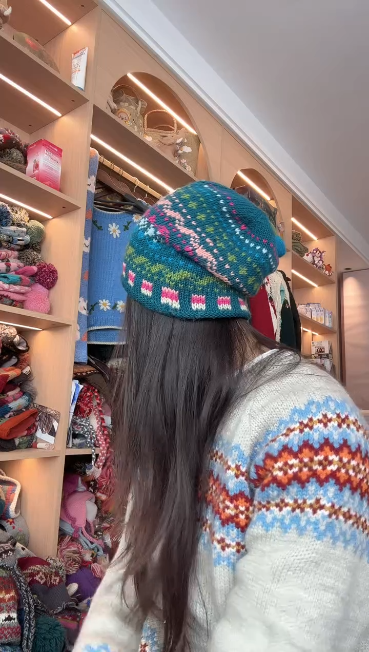 羊毛蓝绿色堆堆帽