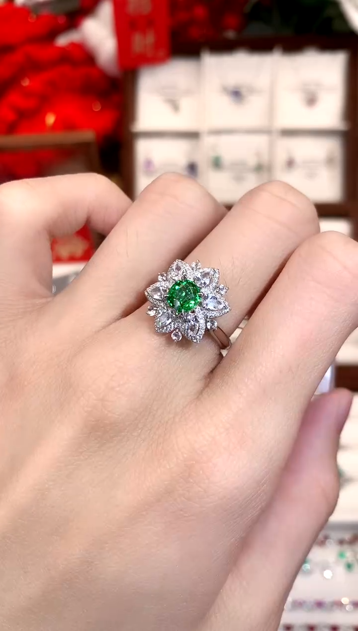 【闪购商品】石榴石（沙弗莱）戒指18K金镶嵌1.2ct/天然宝石/
