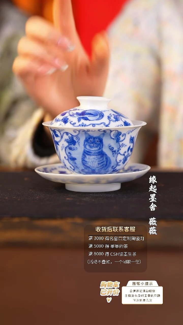 【闪购商品】画堂春西瓜猫盖碗@@htc1314