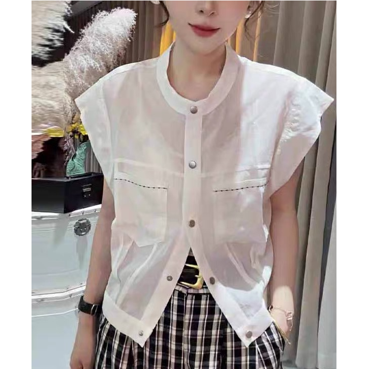 月月家/6611 夏季新款女装设计师款马甲衬衫休闲百搭时尚无袖