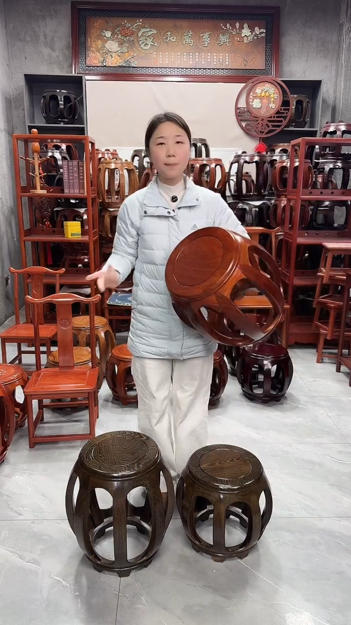 花梨木类家具花梨色大号鼓凳一对（两条）