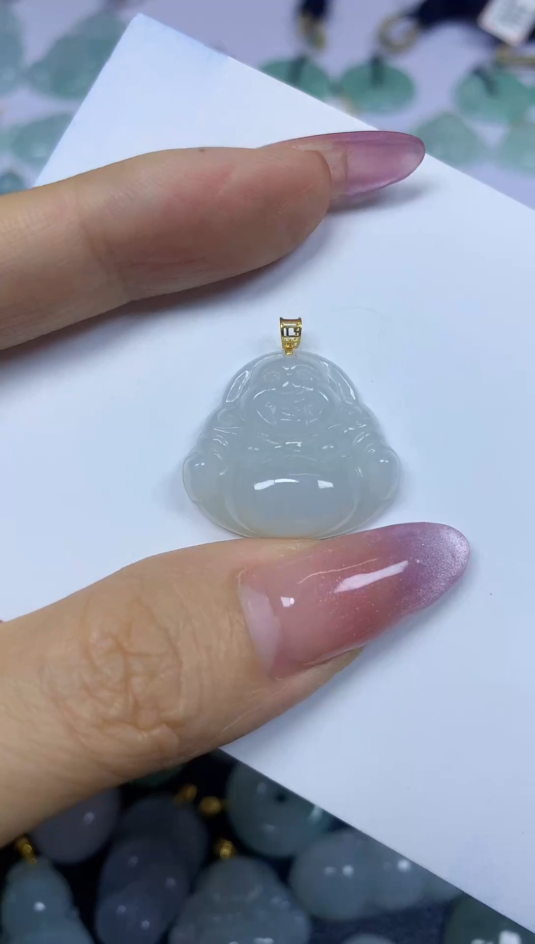 翡翠18K金镶嵌颈饰挂件