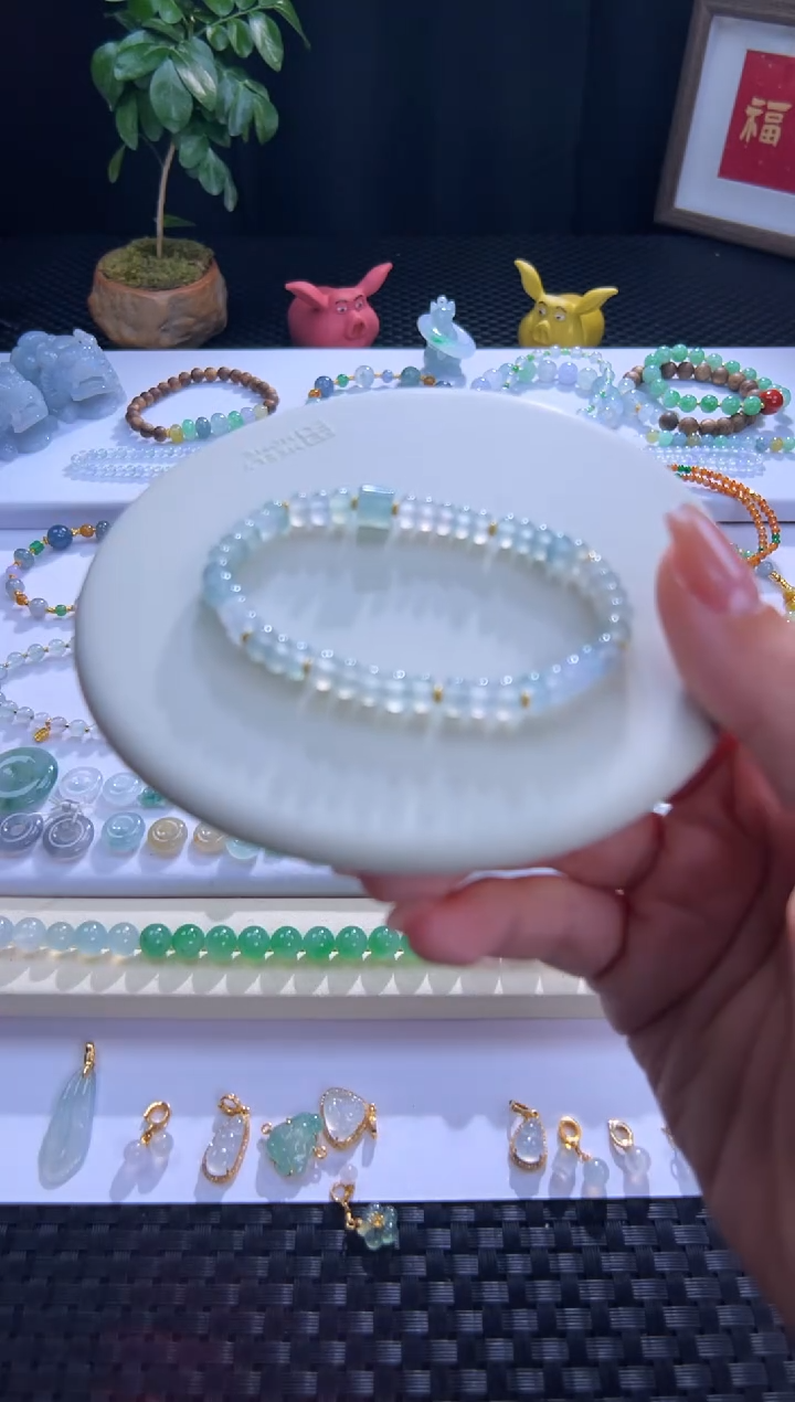 足金镶嵌手串翡翠翡翠卡6鼓珠设计款