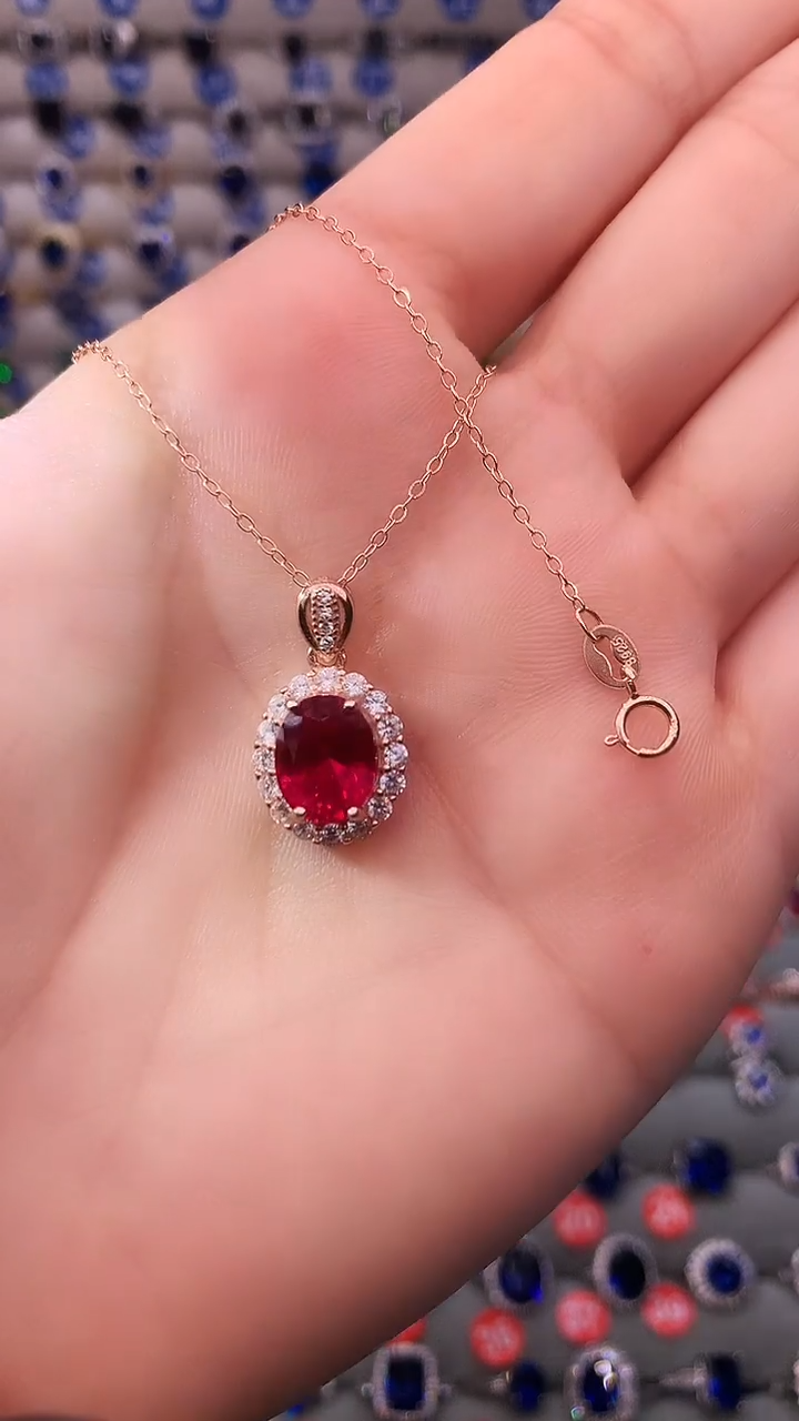 【闪购商品】红宝石吊坠(赠链)银S925镶嵌11111