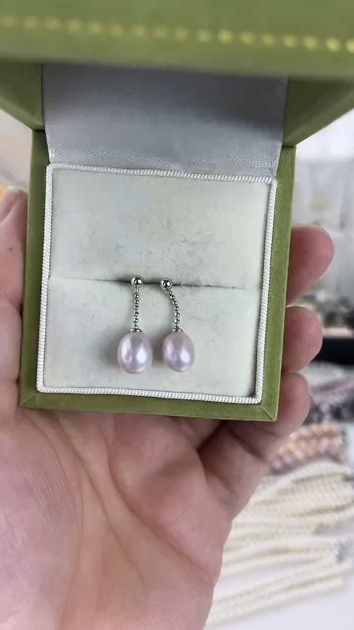 银S925镶嵌耳饰淡水珍珠天然珍珠极光薰衣草紫耳线