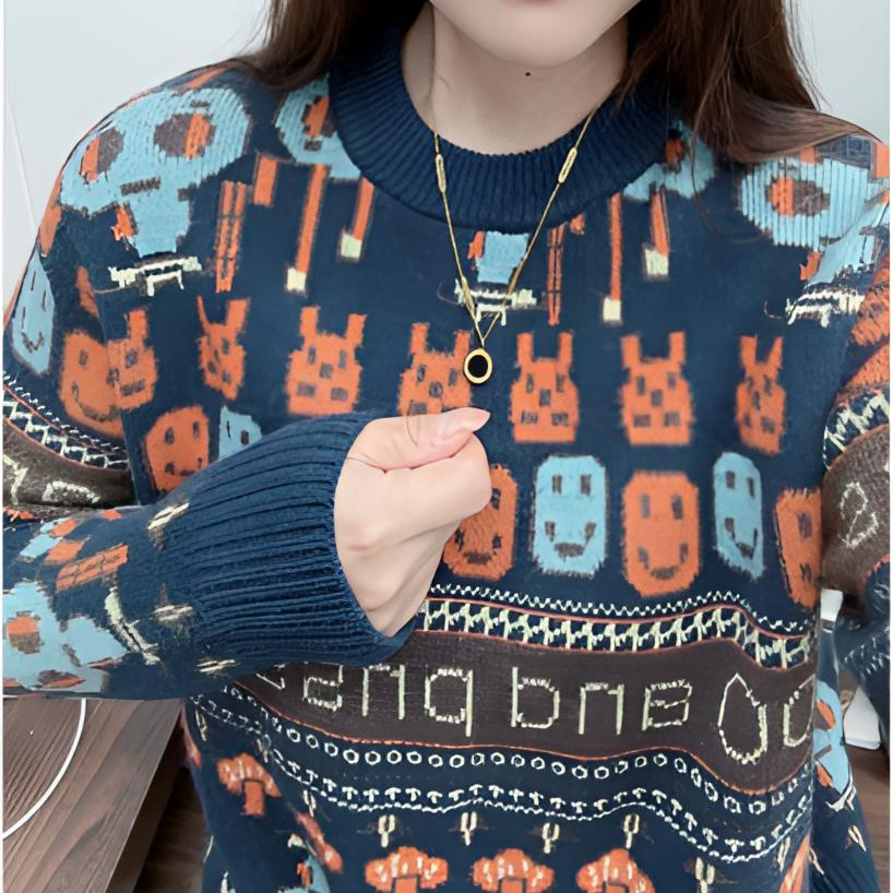 1020【藏青 蚂蚁机器人】秋冬加厚针织衫