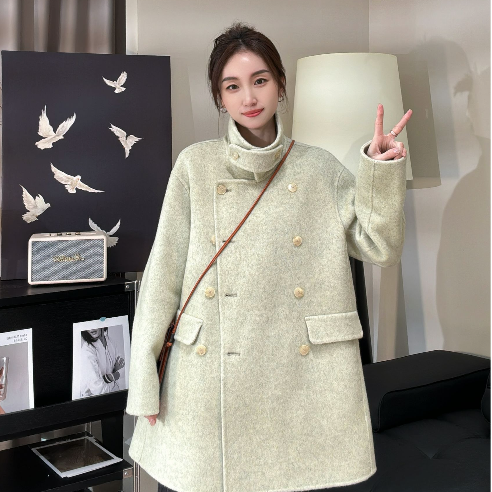 2025娃娃领短款时尚简约气质短款羊毛大衣双面毛呢春夏韩版