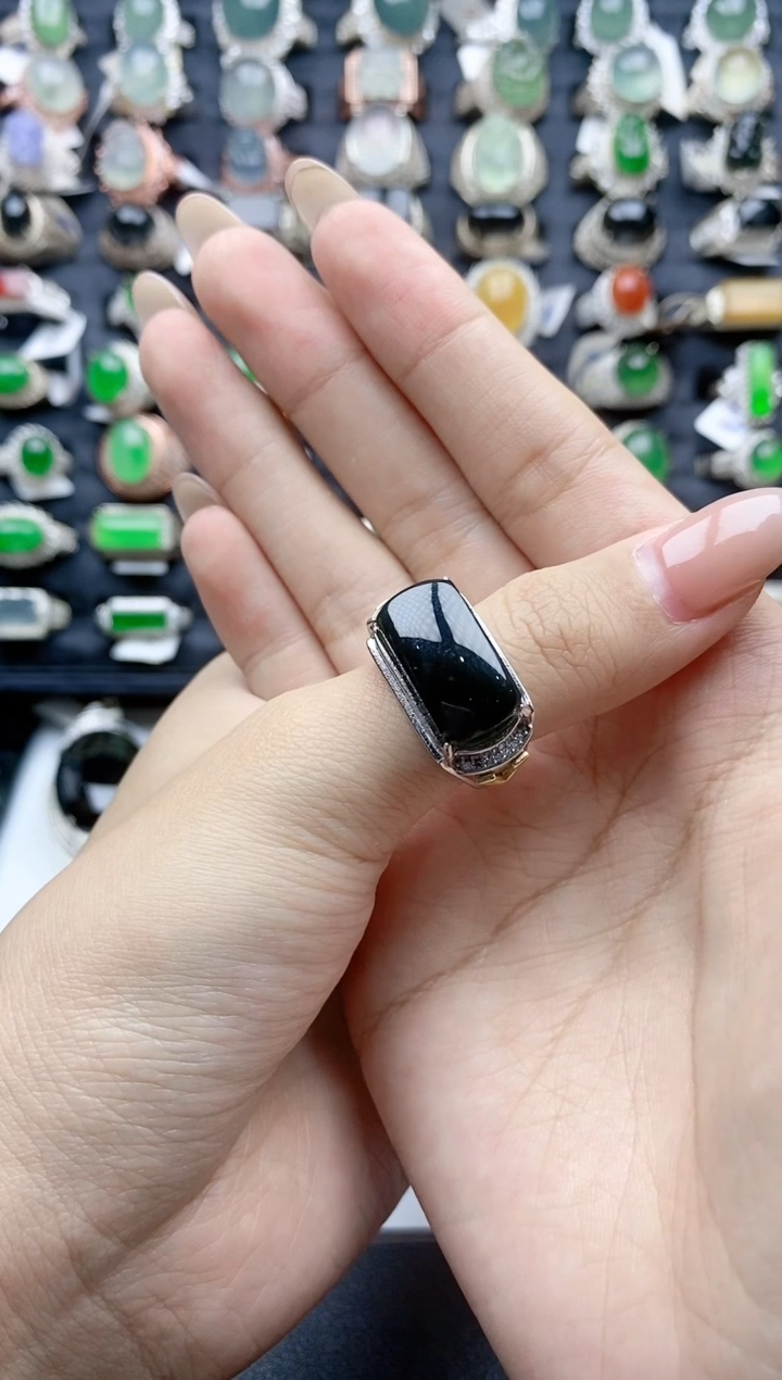 【闪购商品】翡翠戒指银S925镶嵌天然A货翡翠戒指