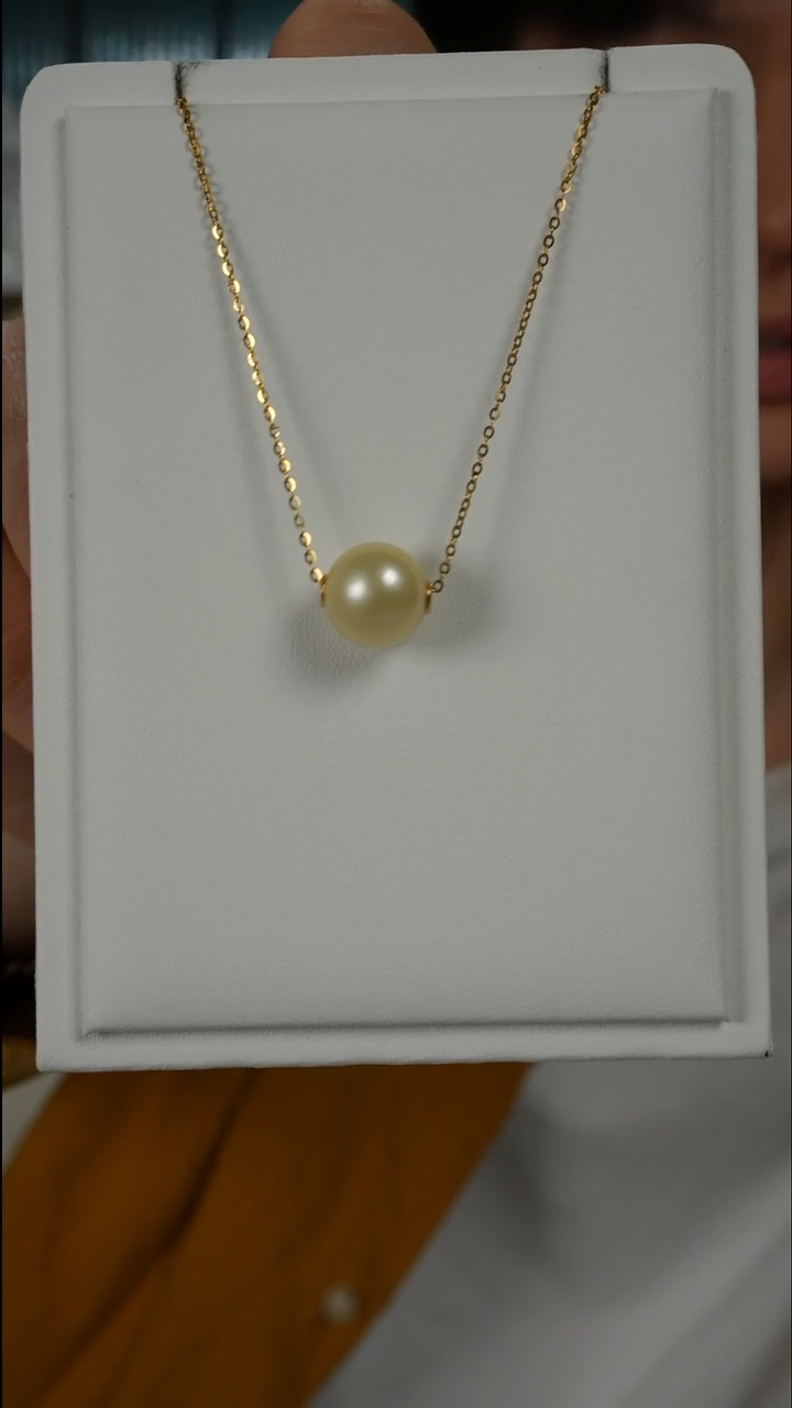 银S925镶嵌吊坠(赠链)海水珍珠南洋金珠路路通11-12mm