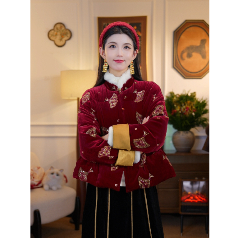 【迎新春】新中式国风桑蚕丝珠绣重工鹅绒冬季羽绒服LY-G9058