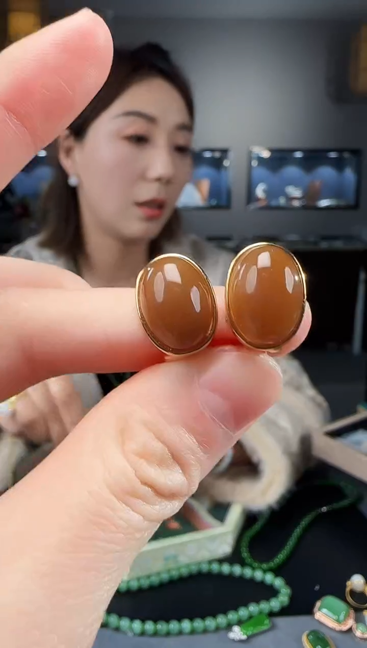 【闪购商品】和田玉耳钉银S925镶嵌1