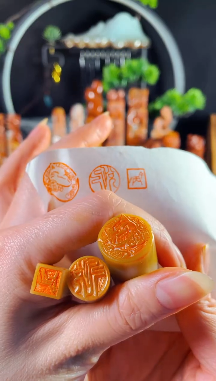 巴林石印石手工篆刻《招财猫2.0圆+丙午1.0+悦己1.5圆》