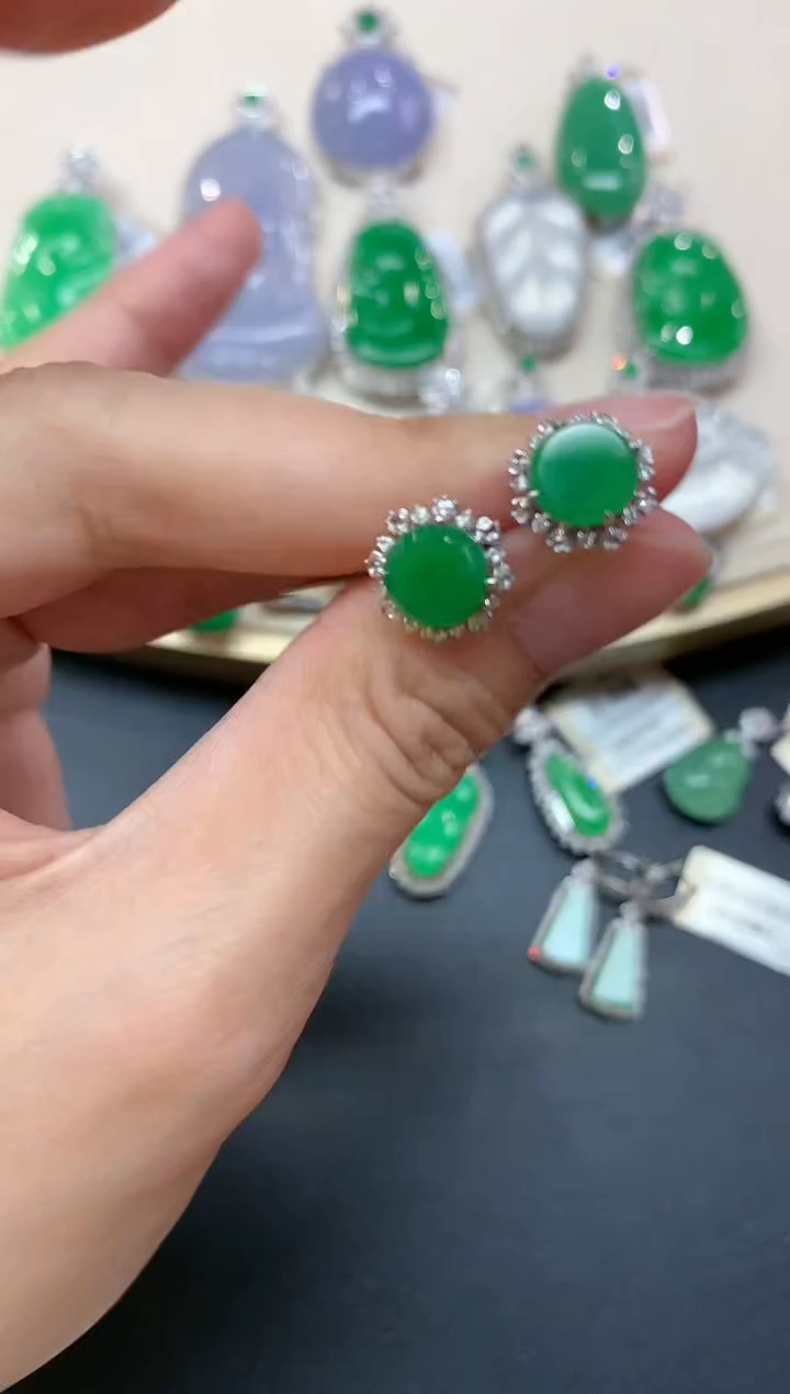 【闪购商品】翡翠18K金镶嵌耳饰A54|7980