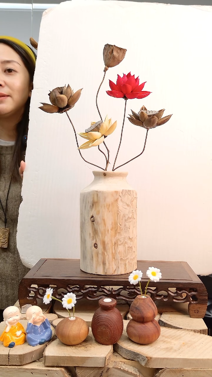 木实木花瓶，自然裂纹，直播间一物一拍