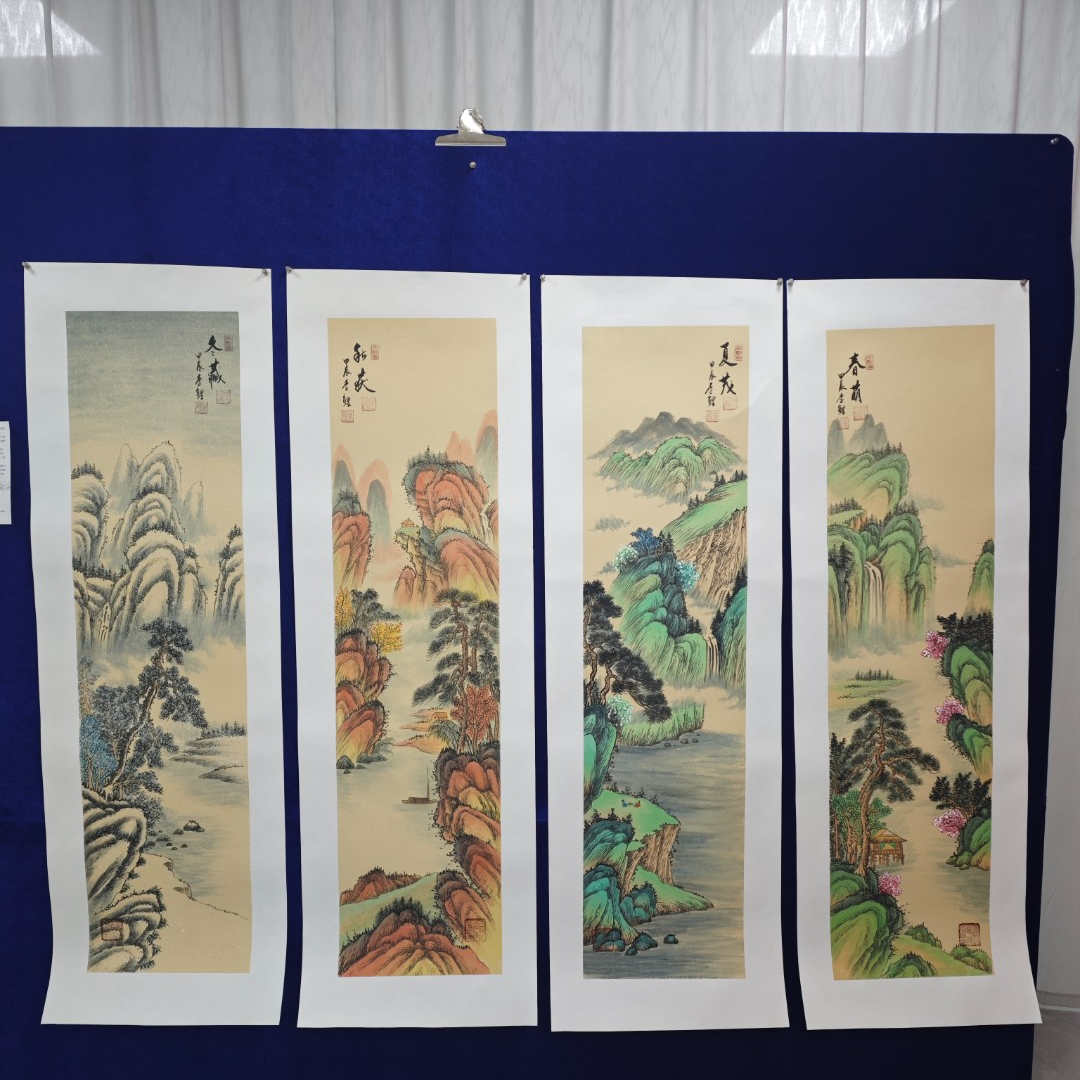 春夏秋冬仿古李鲤手绘作品画芯尺寸138cm*34cm