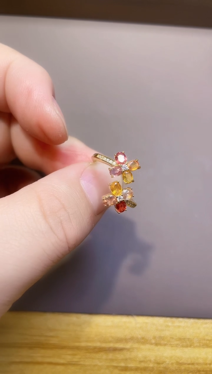 【闪购商品】彩色蓝宝石戒指银S925镶嵌一枚