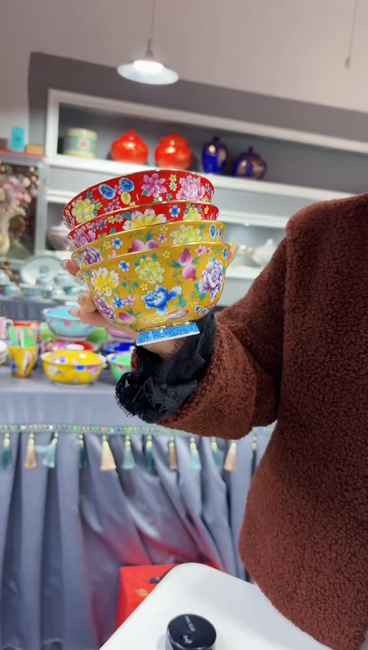 珐琅 4.5英寸饭碗4个景德镇餐具  