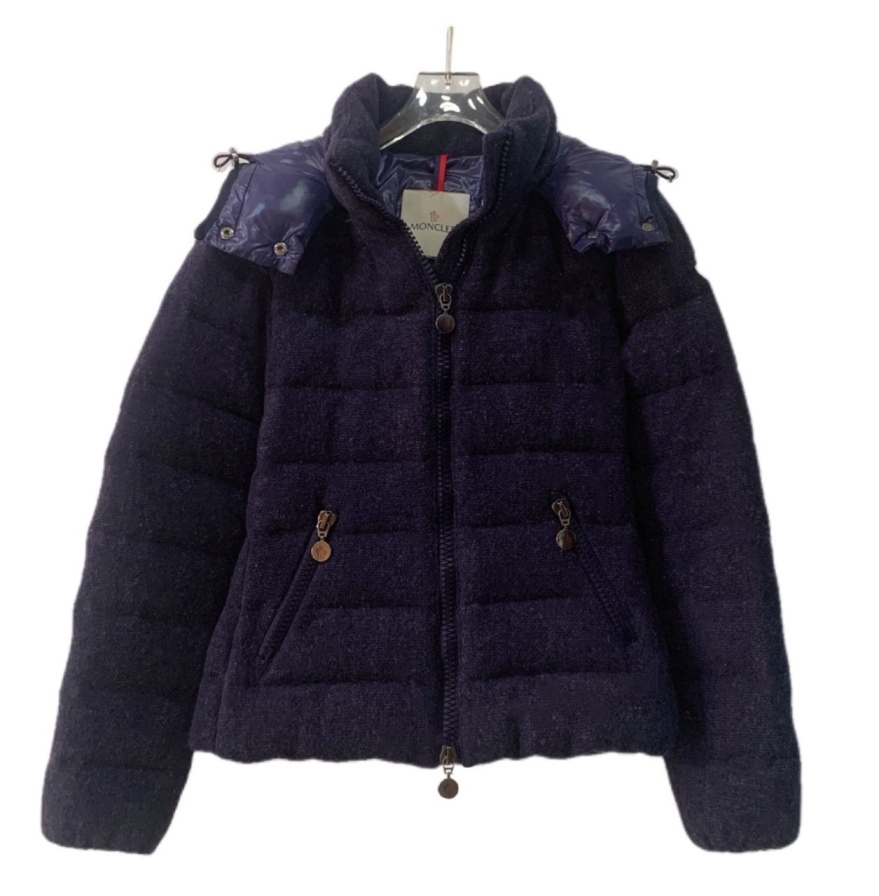 99新 MONCLER GW0752 紫色徽标贴饰粗花呢羽绒服外套 0 XS码