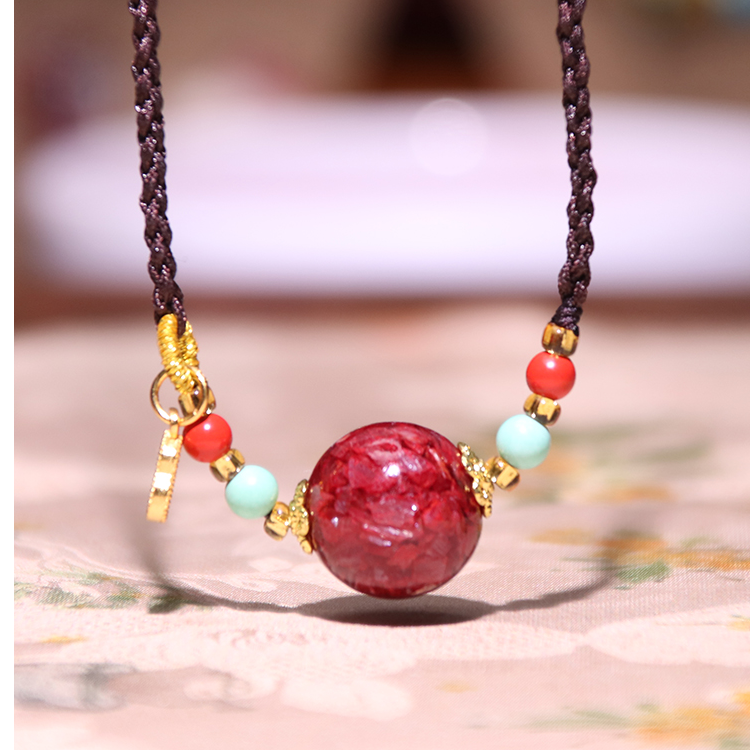 天然辰砂天然原矿晶体高透锁骨链辰砂朱砂吊坠项链