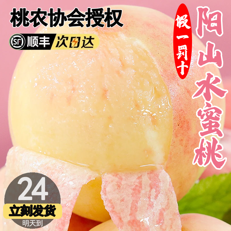 S【顺丰明天到】5-6两 8枚 正宗无锡阳山水蜜桃整箱粉色礼盒装桃子同城送江苏省