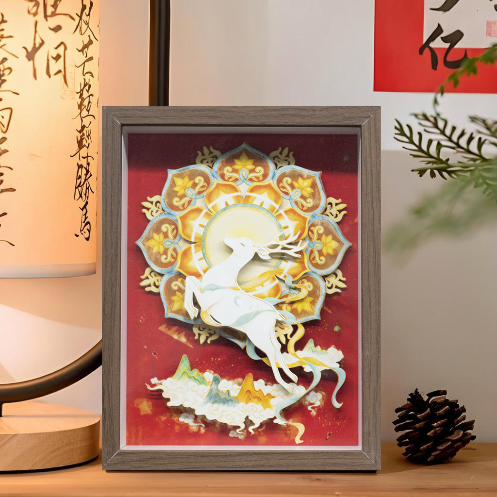新中式九色鹿祝福好运相框摆台适合客厅玄关的精美摆件鹿1722