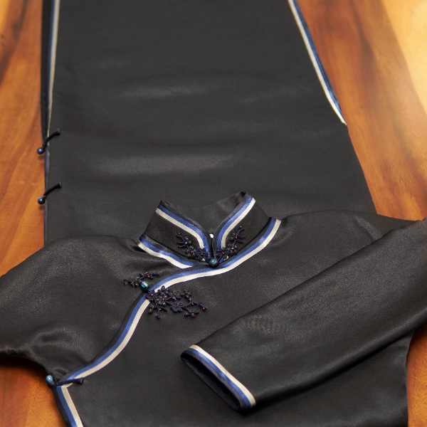 千帆旗袍＜清客＞罗纹缎香云纱 夹蚕丝棉 长袖旗袍