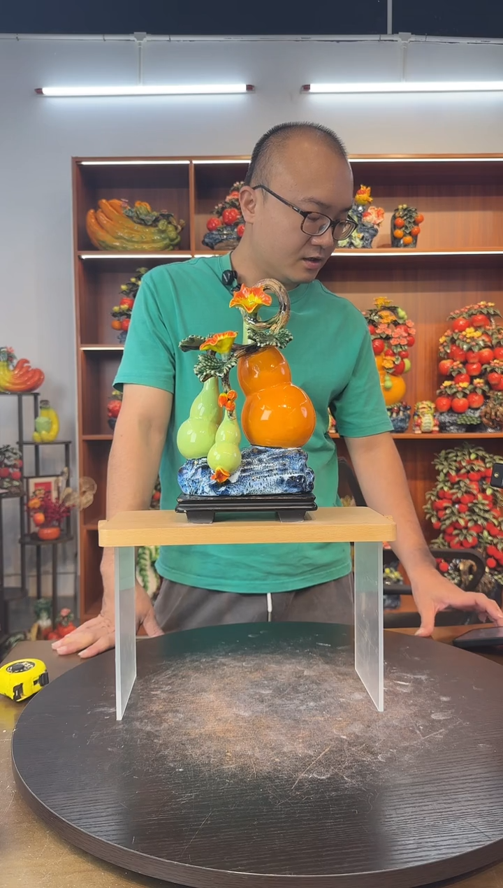 陶瓷有底座小三葫芦
