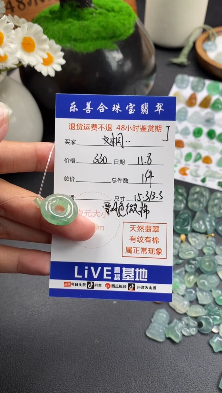 颈饰银S925镶嵌翡翠艾*妈冰种甜甜圈