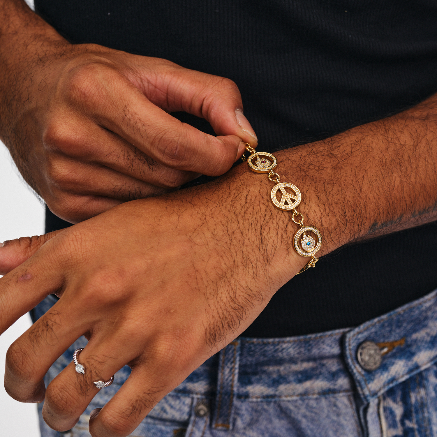 黄铜手链 BURNIN*25FW 园环火苗镶钻手链链原创设计个性百搭